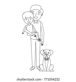 father holding their son with her dog