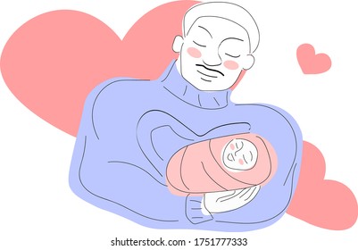 The father holds the baby in his arms. Father’s Day.