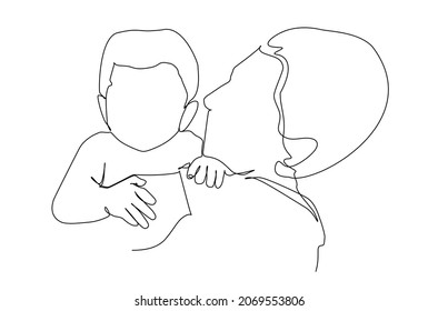A father holds a child. Continuous line drawing