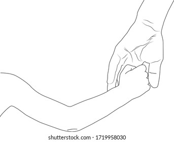 father holds the hand of child line draw vector illustration