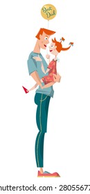 Father holds his daughter. Happy Father's Day. Vector illustration