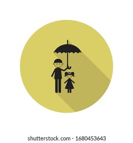 father holds an umbrella over his daughter long shadow icon. Simple glyph, flat vector of FAMILY icons for ui and ux, website or mobile application