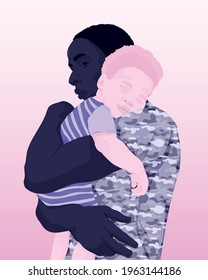 Father hugging albino baby vector illustration