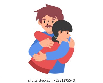 Father hugging daughter or avatar icon illustration