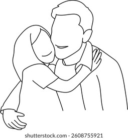 father hugging daughter line art vector illustration. Happy father's day.