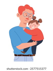 A Father hugging her little Daughter with care and affection in cartoon style