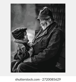 Padre abrazando a su hijo. Concepto para el cartel del día del padre o diseño de la tarjeta de felicitación. Ilustración vectorial plana