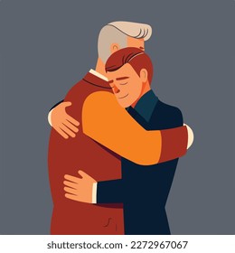 Father hugging his son. Concept for Happy father's day poster or card template design. Flat vector illustration