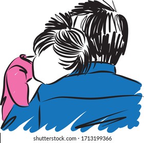 father hugging little giril in arms vector illustration