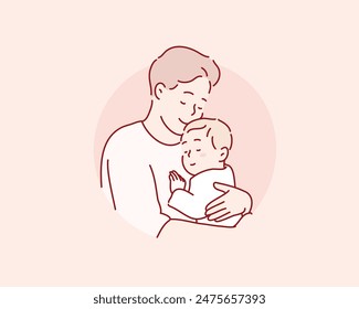 The father hugs his baby. Hand drawn style vector design illustrations.