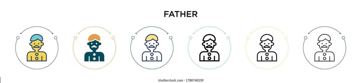 Father icon in filled, thin line, outline and stroke style. Vector illustration of two colored and black father vector icons designs can be used for mobile, ui, web