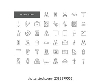 Father icon set. Outline icon collection. Editable stroke. Vector illustration