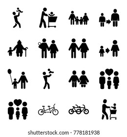 Father icons. set of 16 editable filled father icons such as family, couple with newborn, old woman and child
