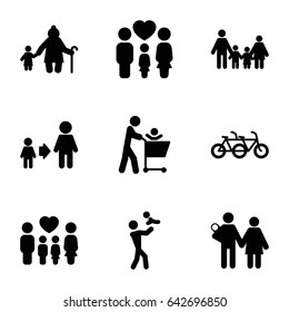 Father icons set. set of 9 father filled icons such as family, couple with newborn, old woman and child