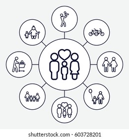 Father icons set. set of 9 father outline icons such as family, old woman and child