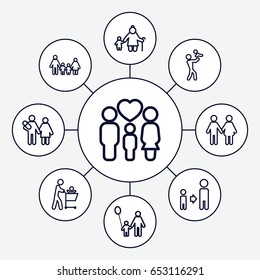 Father icons set. set of 9 father outline icons such as family, couple with newborn