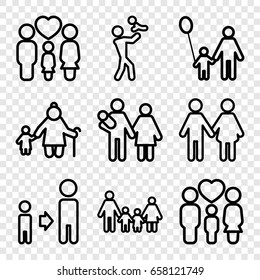 Father icons set. set of 9 father outline icons such as family, couple with newborn
