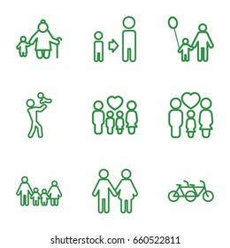 Father icons set. set of 9 father outline icons such as family, old woman and child