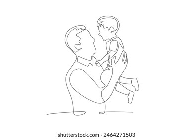 Father joking with his son. Father's day one-line drawing