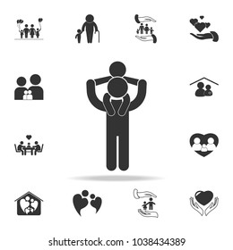 father keeps the child on his shoulders icon. Detailed set of family icons. Premium quality graphic design. One of the collection icons for websites, web design, mobilefamily on white background