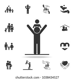 father keeps the child on his shoulders icon. Detailed set of family icons. Premium quality graphic design. One of the collection icons for websites, web design, mobilefamily on white background