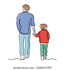 Father and kid continuous line colourful vector illustration