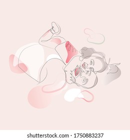 Father and kid continuous one line drawing vector illustration. Concept of Father's day theme of a daughter is hugging her father. Love father continuous one line drawing of a daughter hugging her