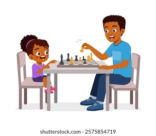 father and kid playing chess