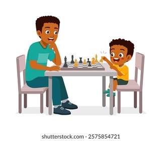 father and kid playing chess