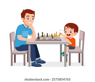 father and kid playing chess