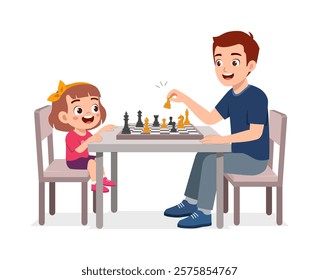 father and kid playing chess