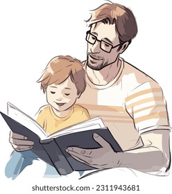 father and kid reading together