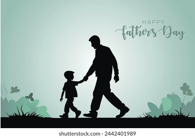 father with kid walking vector illustration poster for father day