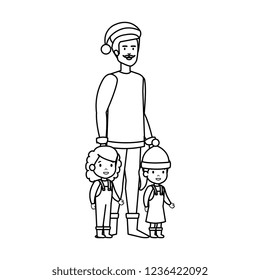 father and kids with christmas clothes