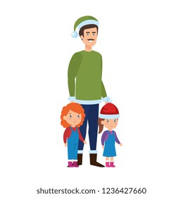 father and kids with christmas clothes