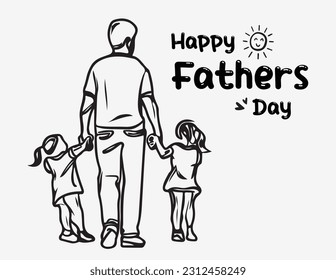 Vector de línea de arte padre e hijos Happy Fathers ilustración del día