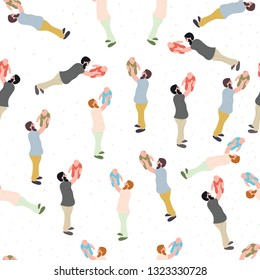 Father with kids pattern. Vector illustration isolated on background. Family time. Father's day. Pattern for clothes, textile, cards