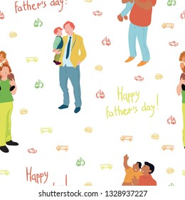 Father with kids pattern. Vector illustration isolated on background. Family time. Father's day. Pattern for clothes, textile, cards