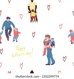 Father with kids pattern. Vector illustration isolated on background. Family time. Father's day. Pattern for clothes, textile, cards