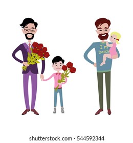 Father and kids together character vector.