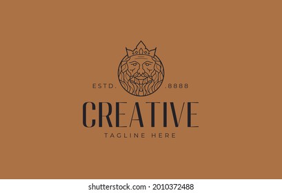 Plantilla de diseño del logotipo del Rey Padre. Ilustración vectorial del antiguo rey con barba y cara de bigote. Plantilla de diseño de líneas de arte con logotipo moderno