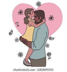 Father kissing with daughter line art cartoon vector illustration minimal style