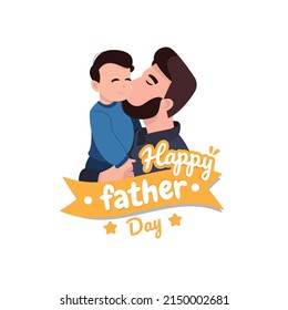 Father kissing his son's cheek. Happy Father's Day celebration concept.