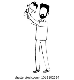 father lifting baby characters