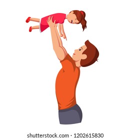 Father Is Lifting The Child Up High. Hand Drawn Style Vector Doodle Design Illustrations. EPS 10