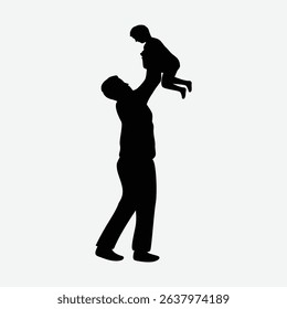 Father Lifting Child Silhouette – Joyful Family Bonding Vector Illustration