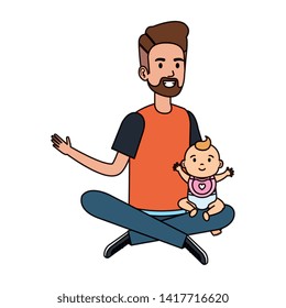 father lifting little baby characters