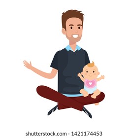 father lifting little baby characters