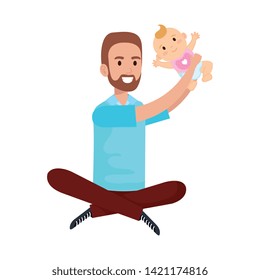 father lifting little baby characters