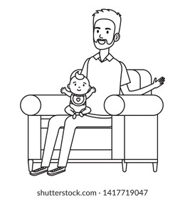 father lifting little baby in the sofa characters